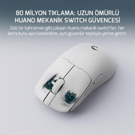 GAMEPOWER RADUS Beyaz 12.000DPI Triple Mode (Kablolu/Bluetooth/2.4G) Gaming Mouse